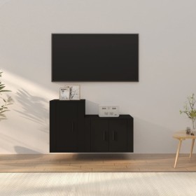 TV furniture set, 2 pieces, black plywood wood by vidaXL, TV Furniture - Ref: Foro24-3188391, Price: 83,39 €, Discount: %