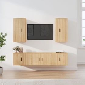 TV furniture set 5 pieces Sonoma oak plywood by vidaXL, TV Furniture - Ref: Foro24-3188681, Price: 207,99 €, Discount: %