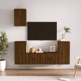 TV furniture set 5 pieces brown oak plywood by vidaXL, TV Furniture - Ref: Foro24-3188581, Price: 223,99 €, Discount: %