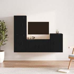 Black plywood 4-piece TV furniture set by vidaXL, TV Furniture - Ref: Foro24-3188607, Price: 174,11 €, Discount: %