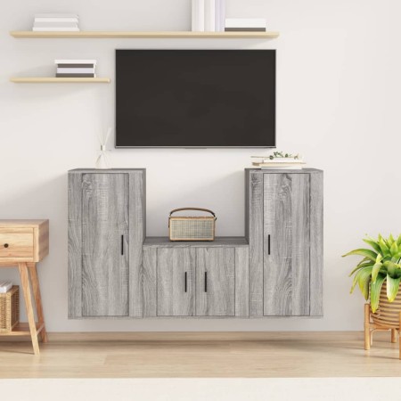 TV furniture set 3 pieces Sonoma gray plywood by vidaXL, TV Furniture - Ref: Foro24-3188524, Price: 134,59 €, Discount: %