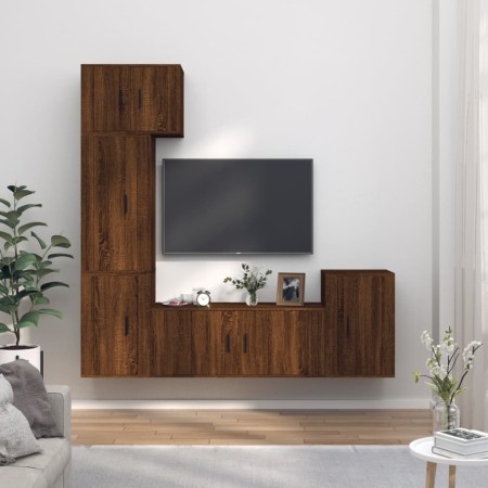 TV furniture set 5 pieces brown oak plywood by vidaXL, TV Furniture - Ref: Foro24-3188629, Price: 236,37 €, Discount: %