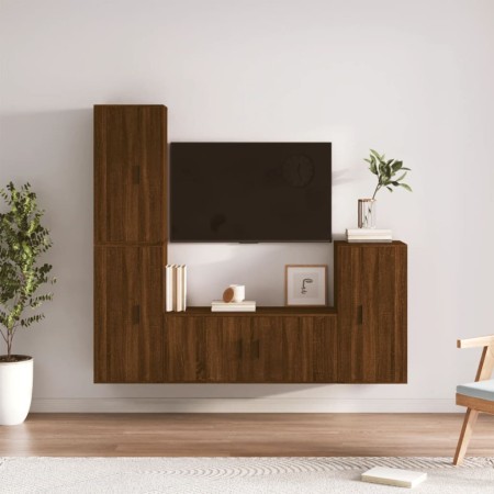 TV furniture set 4 pieces oak brown plywood by vidaXL, TV Furniture - Ref: Foro24-3188597, Price: 215,73 €, Discount: %