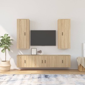 TV furniture set 5 pieces Sonoma oak plywood by vidaXL, TV Furniture - Ref: Foro24-3188833, Price: 228,99 €, Discount: %