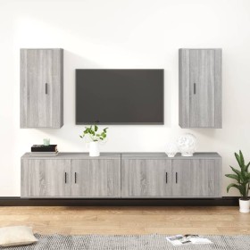 TV furniture set 4 pieces Sonoma gray plywood by vidaXL, TV Furniture - Ref: Foro24-3188700, Price: 208,43 €, Discount: %