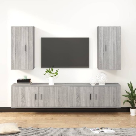 TV-Möbelset 4-teilig Sonoma graues Sperrholz von vidaXL, TV-Möbel - Ref: Foro24-3188700, Preis: 208,43 €, Rabatt: %