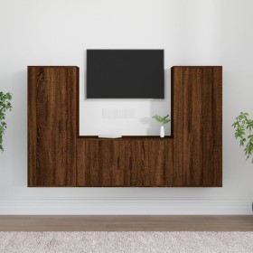 TV furniture set 3 pieces brown oak plywood by vidaXL, TV Furniture - Ref: Foro24-3188757, Price: 167,99 €, Discount: %