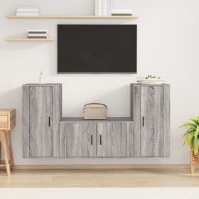 TV furniture set 3 pieces Sonoma gray plywood by vidaXL, TV Furniture - Ref: Foro24-3188532, Price: 143,42 €, Discount: %