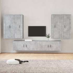 TV-Möbelset 6-teilig betongraues Sperrholz von vidaXL, TV-Möbel - Ref: Foro24-3188866, Preis: 372,99 €, Rabatt: %