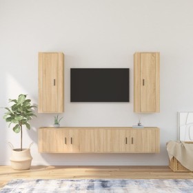 TV furniture set 4 pieces Sonoma oak plywood by vidaXL, TV Furniture - Ref: Foro24-3188849, Price: 252,99 €, Discount: %