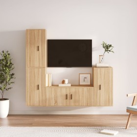 TV furniture set 4 pieces Sonoma oak plywood by vidaXL, TV Furniture - Ref: Foro24-3188593, Price: 199,99 €, Discount: %