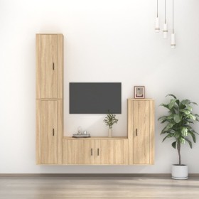 TV furniture set 4 pieces plywood oak Sonoma by vidaXL, TV Furniture - Ref: Foro24-3188793, Price: 233,52 €, Discount: %