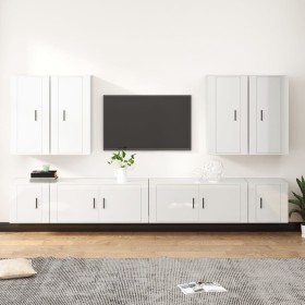 TV-Möbelset 8-teilig aus glänzend weißem Sperrholz von vidaXL, TV-Möbel - Ref: Foro24-3188704, Preis: 418,16 €, Rabatt: %