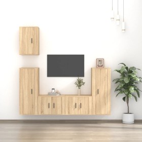 TV furniture set 5 pieces Sonoma oak plywood by vidaXL, TV Furniture - Ref: Foro24-3188777, Price: 231,99 €, Discount: %