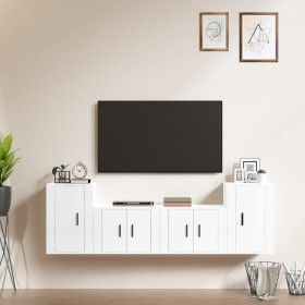 4-piece TV furniture set, glossy white plywood by vidaXL, TV Furniture - Ref: Foro24-3188544, Price: 146,71 €, Discount: %