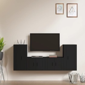 Black plywood 4-piece TV furniture set by vidaXL, TV Furniture - Ref: Foro24-3188551, Price: 181,45 €, Discount: %