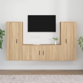 Set de muebles para TV 3 pzas madera contrachapada roble sonoma de vidaXL, Muebles TV - Ref: Foro24-3188761, Precio: 177,99 €...