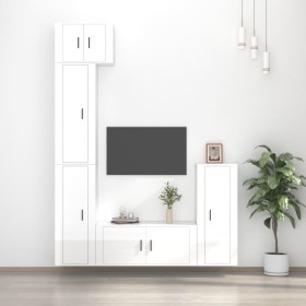 TV-Möbelset 5-teilig aus glänzend weißem Sperrholz von vidaXL, TV-Möbel - Ref: Foro24-3188800, Preis: 271,65 €, Rabatt: %