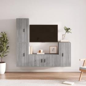 TV furniture set 4 pieces Sonoma gray plywood by vidaXL, TV Furniture - Ref: Foro24-3188596, Price: 201,99 €, Discount: %