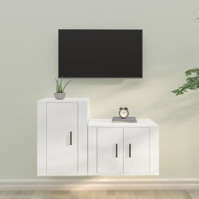 2-piece white plywood TV furniture set by vidaXL, TV Furniture - Ref: Foro24-3188446, Price: 77,56 €, Discount: %