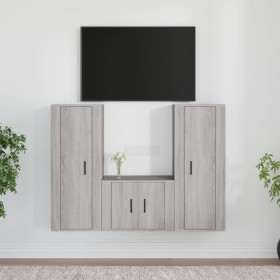 TV furniture set 3 pieces Sonoma gray plywood by vidaXL, TV Furniture - Ref: Foro24-3188748, Price: 146,99 €, Discount: %