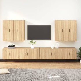 TV furniture set 8 pieces Sonoma oak plywood by vidaXL, TV Furniture - Ref: Foro24-3188705, Price: 398,73 €, Discount: %