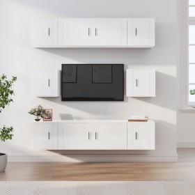 TV-Möbelset 8-teilig aus glänzend weißem Sperrholz von vidaXL, TV-Möbel - Ref: Foro24-3188672, Preis: 297,21 €, Rabatt: %