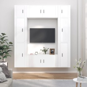 8-teiliges TV-Möbelset Sperrholz glänzend weiß von vidaXL, TV-Möbel - Ref: Foro24-3188640, Preis: 417,53 €, Rabatt: %