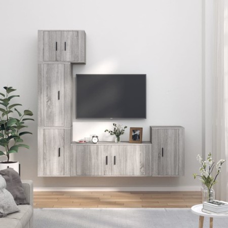 TV furniture set 5 pieces gray Sonoma plywood by vidaXL, TV Furniture - Ref: Foro24-3188628, Price: 218,42 €, Discount: %