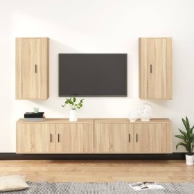 TV furniture set 4 pieces Sonoma oak plywood by vidaXL, TV Furniture - Ref: Foro24-3188697, Price: 223,96 €, Discount: %