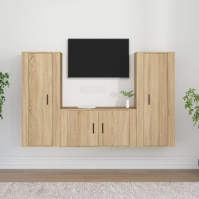 TV furniture set, 3 pieces, oak veneer plywood, Sonoma oak. by vidaXL, TV Furniture - Ref: Foro24-3188753, Price: 174,99 €, D...