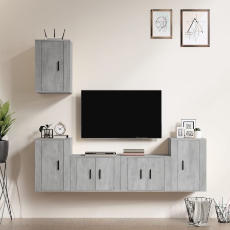 Set de muebles de TV 5 pzas madera contrachapada gris hormigón de vidaXL, Muebles TV - Ref: Foro24-3188570, Precio: 176,62 €,...