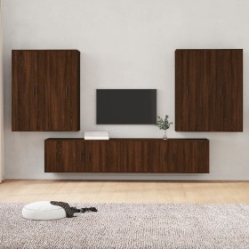 TV furniture set 6 pieces brown oak plywood by vidaXL, TV Furniture - Ref: Foro24-3188869, Price: 402,99 €, Discount: %