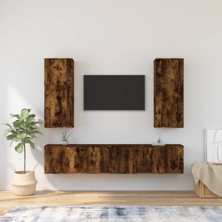 TV furniture set 4 pieces smoked oak plywood by vidaXL, TV Furniture - Ref: Foro24-3188851, Price: 231,36 €, Discount: %