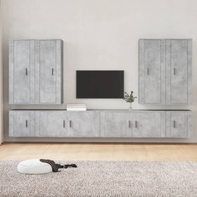 TV-Möbelset 8-teilig aus betongrauem Sperrholz von vidaXL, TV-Möbel - Ref: Foro24-3188858, Preis: 435,53 €, Rabatt: %