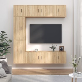 TV furniture set 7 pieces Sonoma oak plywood by vidaXL, TV Furniture - Ref: Foro24-3188649, Price: 344,85 €, Discount: %