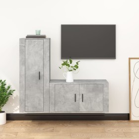 2-piece TV furniture set, gray concrete plywood by vidaXL, TV Furniture - Ref: Foro24-3188730, Price: 107,61 €, Discount: %