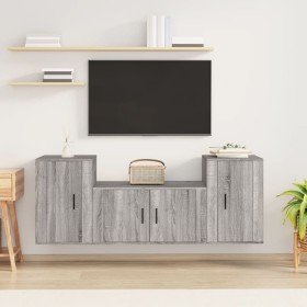 TV furniture set 3 pieces Sonoma gray plywood by vidaXL, TV Furniture - Ref: Foro24-3188508, Price: 119,19 €, Discount: %