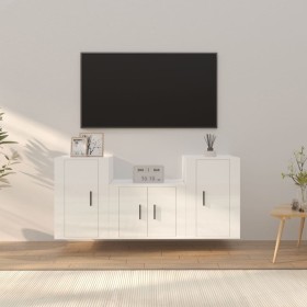 TV-Möbelset 3-teilig aus glänzend weißem Sperrholz von vidaXL, TV-Möbel - Ref: Foro24-3188384, Preis: 110,52 €, Rabatt: %