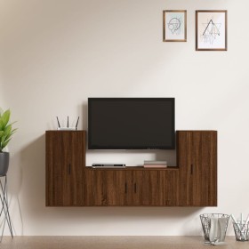 TV furniture set 3 pieces brown oak plywood by vidaXL, TV Furniture - Ref: Foro24-3188541, Price: 168,83 €, Discount: %