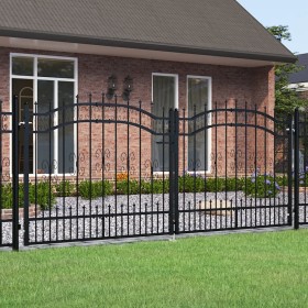 Black coated steel spear point fence gate 305x173cm by vidaXL, garden gates - Ref: Foro24-151096, Price: 398,99 €, Discount: %