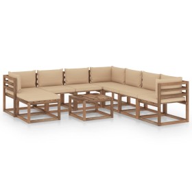 Juego de muebles de jardín 9 piezas con cojines beige de vidaXL, Conjuntos de jardín - Ref: Foro24-3067551, Precio: 626,79 €,...