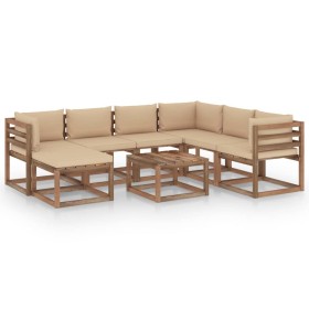 8-piece garden furniture set with beige cushions by vidaXL, Garden sets - Ref: Foro24-3067527, Price: 512,99 €, Discount: %