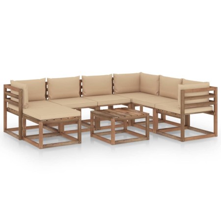 Juego de muebles de jardín 8 piezas con cojines beige de vidaXL, Conjuntos de jardín - Ref: Foro24-3067527, Precio: 512,99 €,...