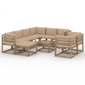 Garden furniture 10 pieces with beige cushions by vidaXL, Garden sets - Ref: Foro24-3067563, Price: 716,99 €, Discount: %