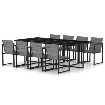 Set de comedor de jardín 9 pzas y cojines ratán sintético gris de vidaXL, Conjuntos de jardín - Ref: Foro24-317186, Precio: 4...