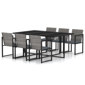 Set de comedor de jardín 7 pzas y cojines ratán sintético gris de vidaXL, Conjuntos de jardín - Ref: Foro24-317185, Precio: 2...