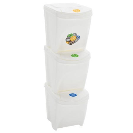 Stackable trash cans 3 pcs white polypropylene 75 L by vidaXL, Garbage cans and trash cans - Ref: Foro24-152199, Price: 55,47...