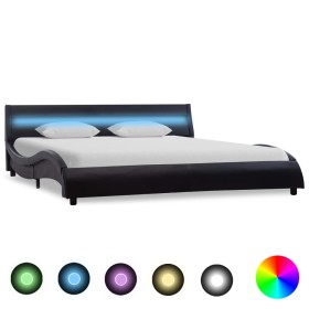 Bed frame with LED in black synthetic leather 140x200 cm by vidaXL, Beds and slatted bases - Ref: Foro24-285669, Price: 293,9...