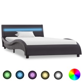 Bed frame with LED black synthetic leather 100x200 cm by vidaXL, Beds and slatted bases - Ref: Foro24-285667, Price: 249,99 €...